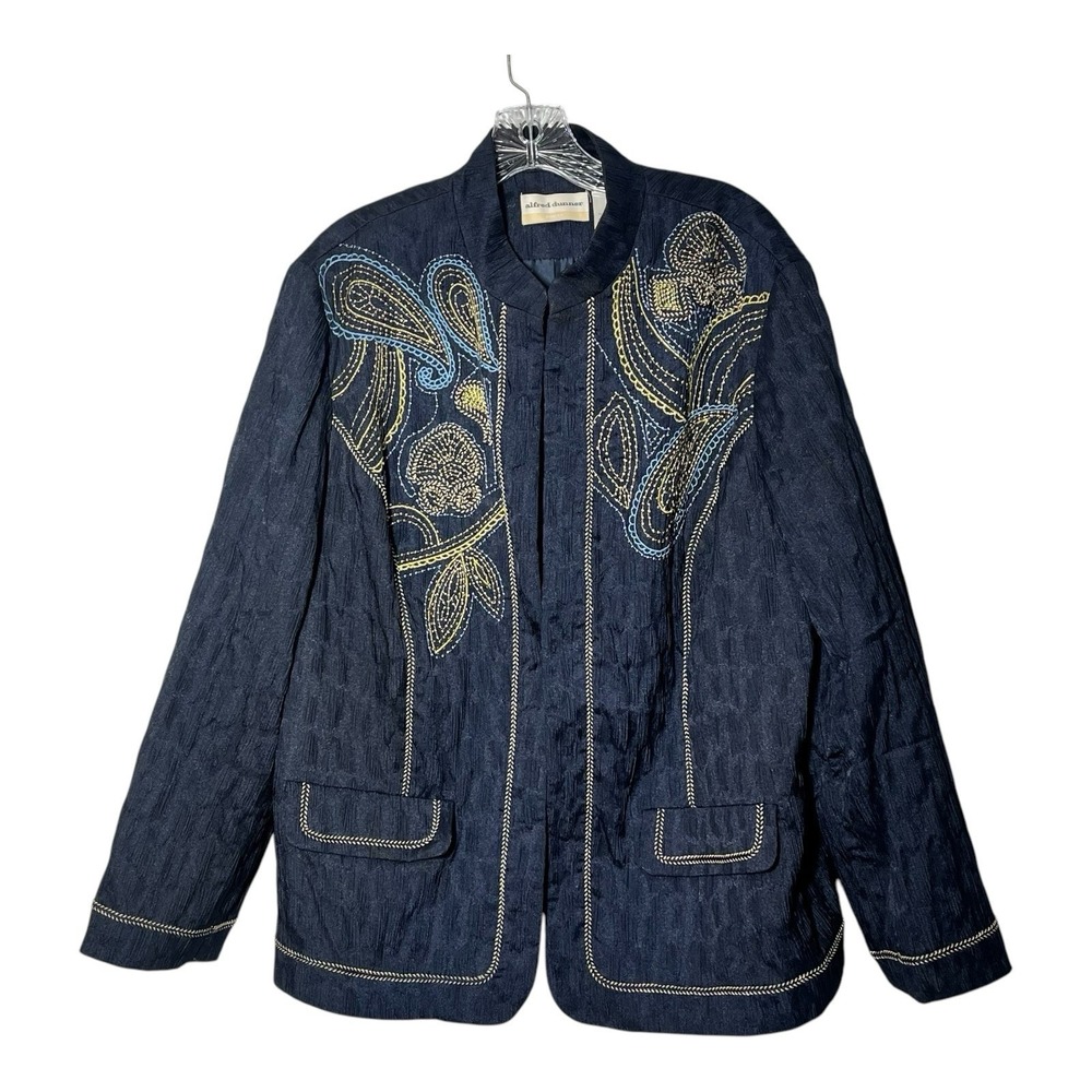 Alfred‎ Dunner Women's Navy Blue Embroidered Quilted Jacket 18W